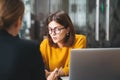 Team of young business woman have meeting in modern office