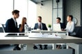 Team young professionals having casual discussion in office. Executives having friendly discussion during break. Royalty Free Stock Photo