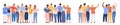 Teamback friends. Vistas behind teamwork group, stand people back unity friends or partners hugging family together Royalty Free Stock Photo