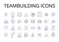 Teambuilding icons line icons collection. Leadership symbols, Collaboration graphics, Partnership emblems, Unity logos