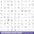 100 teambuilding icons set, outline style