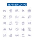 Teambuilding line icons signs set. Design collection of Teamwork, Cooperative, Collaboration, Networking, Unite, Bonding