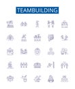 Teambuilding line icons signs set. Design collection of Teamwork, Cooperative, Collaboration, Networking, Unite, Bonding