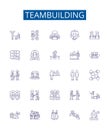 Teambuilding line icons signs set. Design collection of Teamwork, Cooperative, Collaboration, Networking, Unite, Bonding