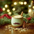 teaming Cinnamon Latte for Dad, Rustic Christmas Coffee Scene Royalty Free Stock Photo