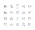 Teammates line icons collection. Supportive, Collaborative, Encouraging, Committed, Trusrthy, Loyal, Dependable vector