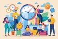 Teams of professionals effectively managing time with tools and technology in a dynamic workspace Workers manage time, flat Royalty Free Stock Photo