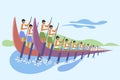 Teams rowing  a snake boat. Concept for boat racing in the backwaters of Kerala Royalty Free Stock Photo