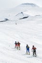 Teams of ski mountaineers climb the Avacha Volcano on skis. Team Race ski mountaineering Asian, ISMF, Russian, Kamchatka Champions