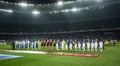 Teams standing in line before UEFA Europa League Round of 16 second leg match between Dynamo and Everton Royalty Free Stock Photo