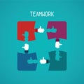 Teamwork abstract vector concept with jigsaw puzzle in flat style