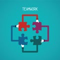 Teamwork abstract vector concept with jigsaw puzzle in flat style