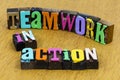 Teamwork action cooperation business team strategy success focus plan helping