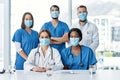 Teamwork allows us to cut down on medical errors. Portrait of a group of medical practitioners having a meeting in a Royalty Free Stock Photo