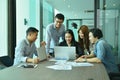 Teamwork of Asian business people succeed a project, tag team Royalty Free Stock Photo