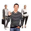 Teamwork and Asian Man In Striped Pullover Royalty Free Stock Photo