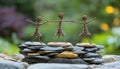 Teamwork and Balance A Visual Representation of Persistence and Stability Three figures, crafted from natural materials, stand Royalty Free Stock Photo