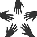 Teamwork black icon. Set of hands symbolizing a team for business, inclusion concept Royalty Free Stock Photo