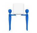 Teamwork: blue 3d men carrying an empty cube, 3d illustration