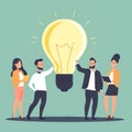 Teamwork and brainstorming concept with businessmen that share a big idea with a lamp. Generative AI Royalty Free Stock Photo