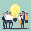 Teamwork and brainstorming concept with businessmen that share a big idea with a lamp. Generative AI Royalty Free Stock Photo