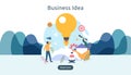 teamwork business brainstorming Idea concept with big yellow light bulb lamp, tiny people character. creative innovation solution Royalty Free Stock Photo