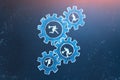 Teamwork business concept. Businessmens running in gears. Idea of partnership, cooperation, team work. Metaphor for Royalty Free Stock Photo