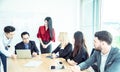 Teamwork business concept .Start up business people in modern office, working together having success. Multi ethnic start-up Royalty Free Stock Photo