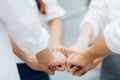 Teamwork business join hand together concept, Business team standing hands together, Volunteer charity work. Royalty Free Stock Photo