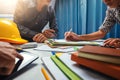 Teamwork of business man contractor working meeting in the office construction site on their architect project. Royalty Free Stock Photo