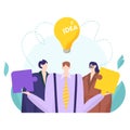 Teamwork businessman hold creative puzzle detail, company work people together decision idea flat vector illustration