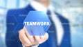 Teamwork, Businessman working on holographic interface, Motion Graphics Royalty Free Stock Photo