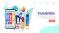 Teamwork Calendar, Flat Time Schedule Design Vector Illustration. People Manager Character At Business Office, Work