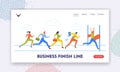 Teamwork, Challenge Landing Page Template. Business People Characters Run, Following Businessman Crossing Finish Line Royalty Free Stock Photo