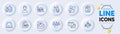 Teamwork, Checklist and Online question line icons for web app. Pictogram icon. Vector