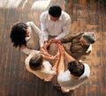 Teamwork, circle and synergy of people hands for collaboration, workflow and group or team building above. Integration