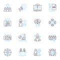 Teamwork Co-operation linear icons set. Synergy, Collaboration, Unity, Partnership, Trust, Bonding, Support line vector Royalty Free Stock Photo