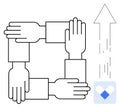 Teamwork and Collaboration Concept with Interlinked Hands and Growth Arrow Royalty Free Stock Photo