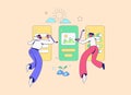 Teamwork and collaboration Illustration for web and mobile UI template, Royalty Free Stock Photo