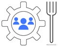 Teamwork and Collaboration Inside Gear Icon with Fork and Pencil for Creativity and Innovation Royalty Free Stock Photo