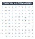 Teamwork and collaboration vector line icons set. Collaboration, Teamwork, Communicate, Cooperate, Networking, Unity