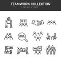 Teamwork collection linear icons in black on a white background