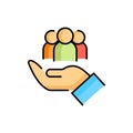 Teamwork color line icon. Diverse group of people.