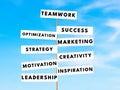 Teamwork Concept Business keywords Signs On Blue Sky background. business Teamwork and Success Concept