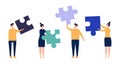 Teamwork concept. Business team, collaboration vector illustration. Flat male female characters with puzzle details Royalty Free Stock Photo