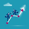 Teamwork concept. Businessman standing on growth chart. Vector