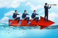 The teamwork concept with businessmen on boat Royalty Free Stock Photo