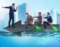 Teamwork concept with businessmen on boat Royalty Free Stock Photo