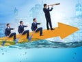 Teamwork concept with businessmen on boat Royalty Free Stock Photo