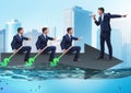 Teamwork concept with businessmen on boat Royalty Free Stock Photo